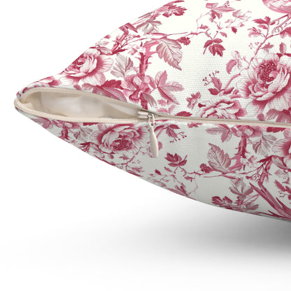 Pink Toile Pillow, Square Throw Cushion, Home Decor Accent, Decorative Pillow Cover