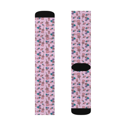 Habensens Pastel Goth Pink Valentine's Day Sublimation Socks, Goth Valentine