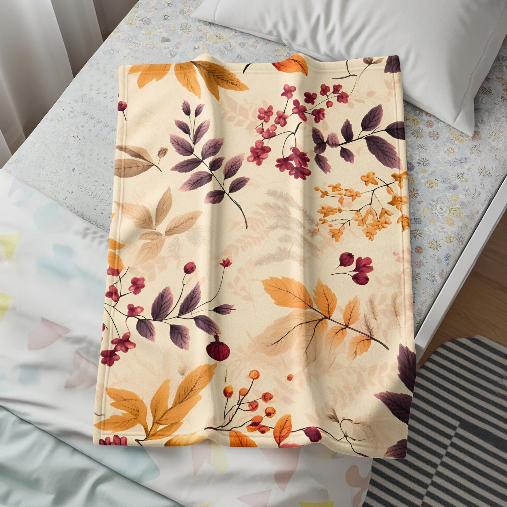Autumn Floral Pattern Cozy Blanket for Home Decor