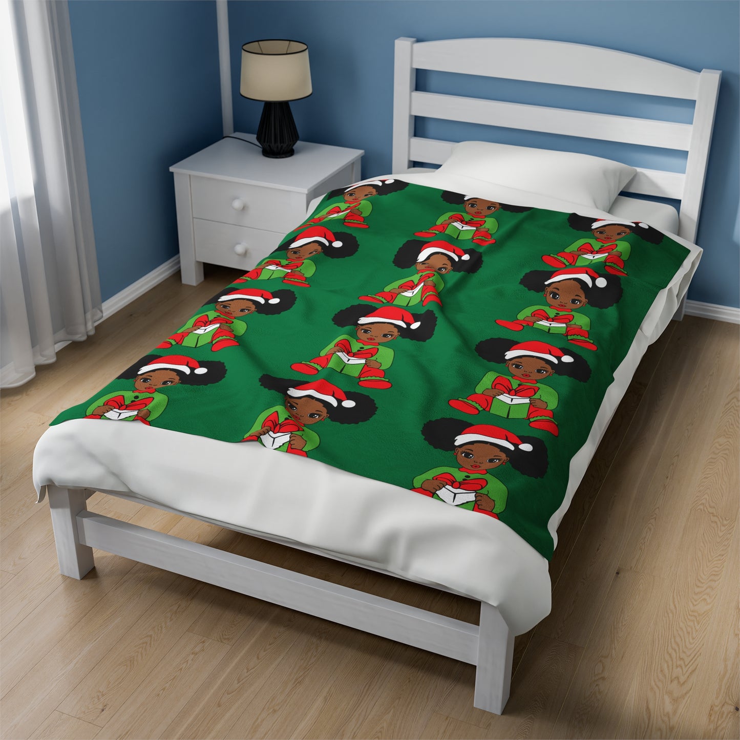 Christmas Plush Blanket - Black Girl Christmas Blanket Gift- Soft Cozy Throw Blanket
