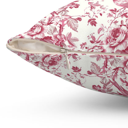 Pink Toile Pillow, Square Throw Cushion, Home Decor Accent, Decorative Pillow Cover