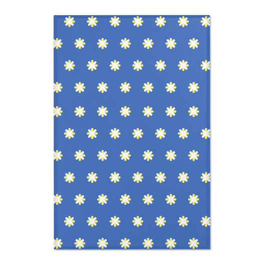 Blue Daisy Area Rug, Room Decor, Floral Minimalist Rug, Cute Unique Accent Rug