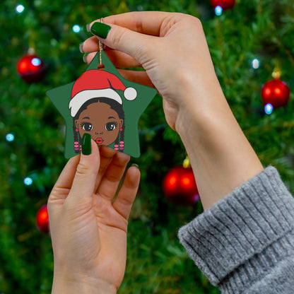 Cute Black Girl  Ceramic Christmas Ornament, African American Tree Ornament,