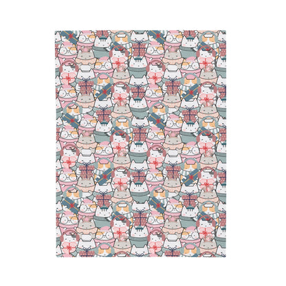 a pattern of kawaii cats on a pink throw blanket