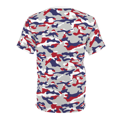 Red White & Blue Camo Style Graphic Tee Unisex Streetwear Casual Top All Over Print