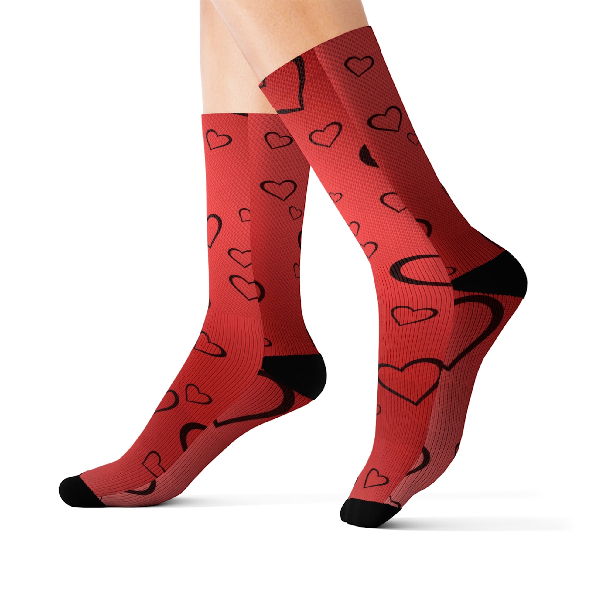 red valentine heart socks, cool fun sublimation socks