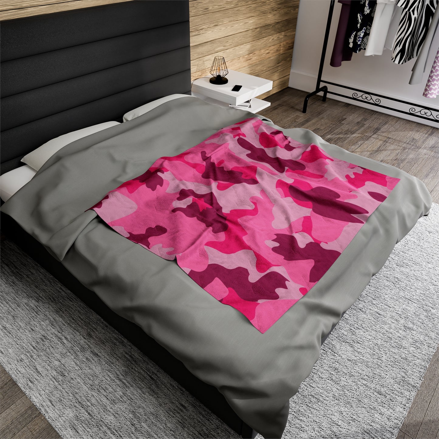 Pink Camouflage Velveteen Plush Blanket, Cozy Warm Throw Blanket