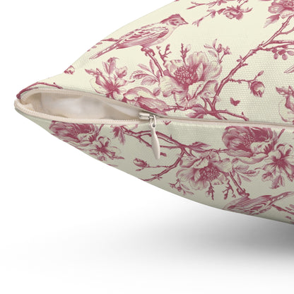 Pink Floral Toile Throw Pillow, Decorative Accent Pillow Floral Coquette Throw Pillow Cover