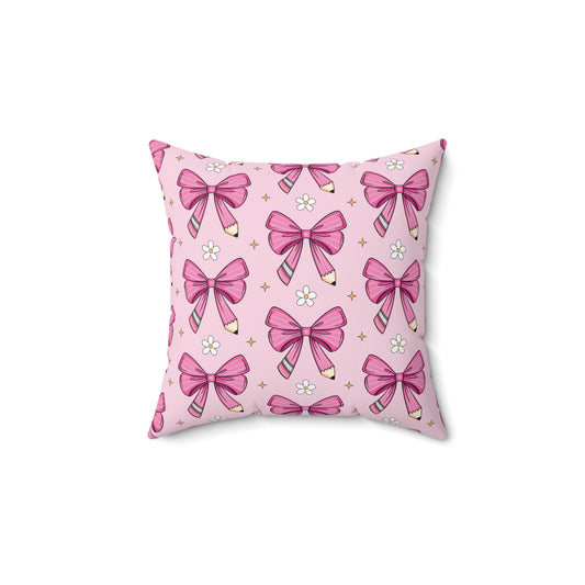 Pink Pencil Coquette Bow Pillow, Throw Pillow Cover Preppy Room Decor Pink Throw Pillow
