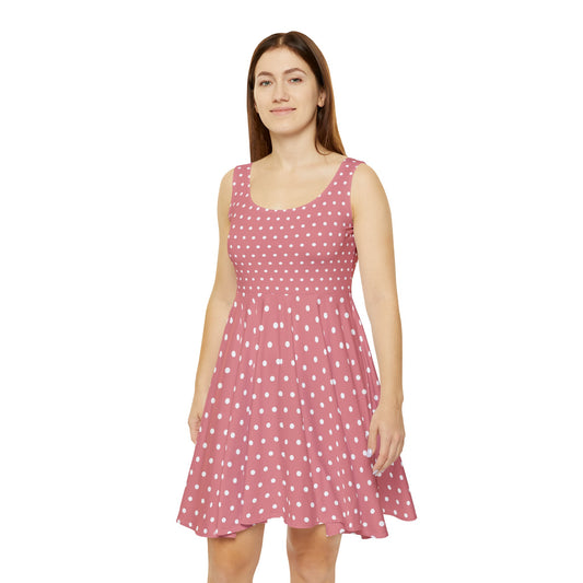 Rose Pink Polka Dot Skater Dress Fit and Flare Sundress, Cute Summer Dress, Swing Dress