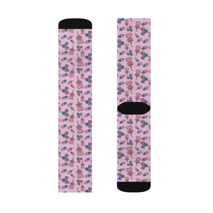 Habensens Pastel Goth Pink Valentine's Day Sublimation Socks, Goth Valentine