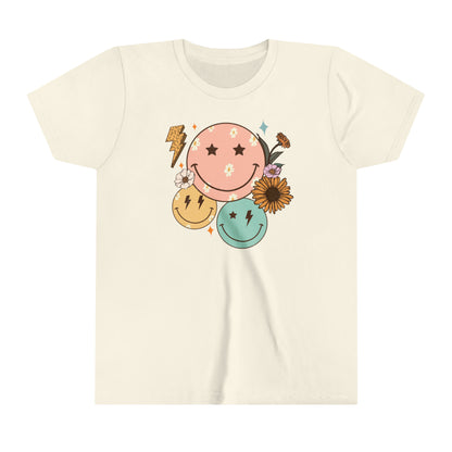 Kids Smiley Face Shirt, Happy Face Retro T-shirt, Vintage T-shirt Youth Short Sleeve Tee
