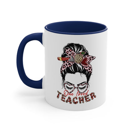 Teacher Valentine Coffee Mug, One Loved Teacher, Accent Coffee Mug, 11oz