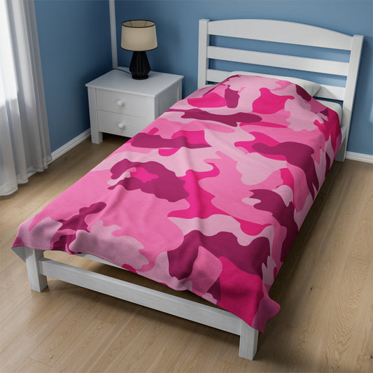 Pink Camouflage Velveteen Plush Blanket, Cozy Warm Throw Blanket
