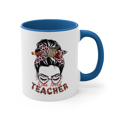 Teacher Valentine Coffee Mug, One Loved Teacher, Accent Coffee Mug, 11oz