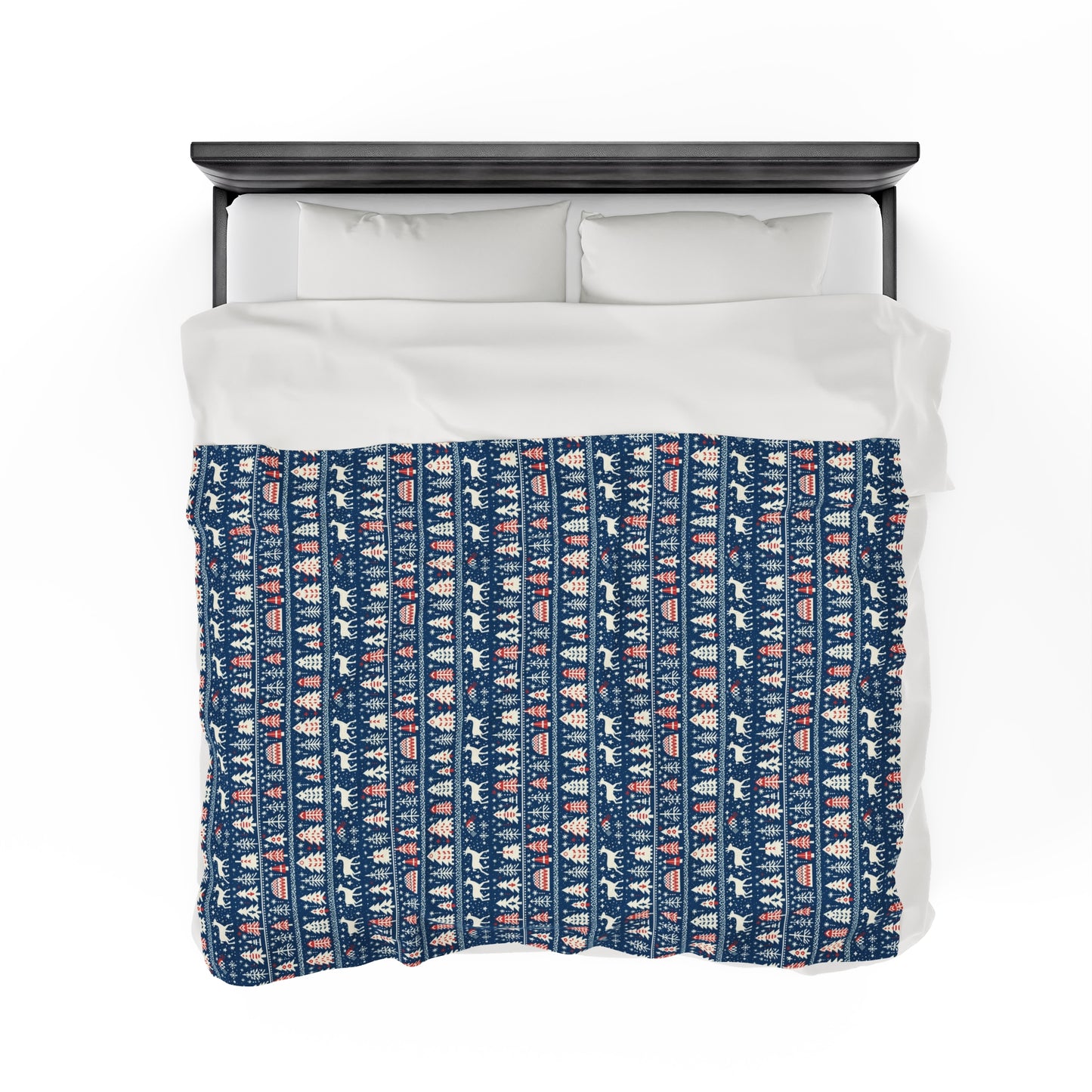 Blue Fair Isle Plush Blanket Cozy Warm Throw Blanket Couch Nordic Decor