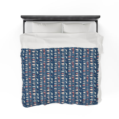 Blue Fair Isle Plush Blanket Cozy Warm Throw Blanket Couch Nordic Decor