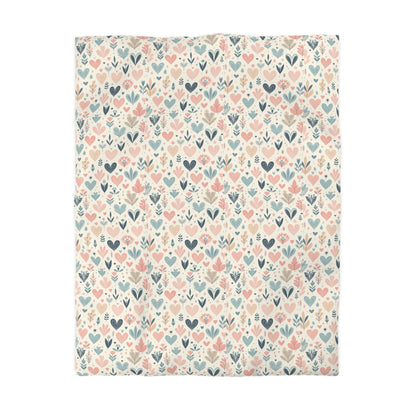 Heart Pattern Duvet Cover, White Pink and Blue Duvet, Cute Heart Bedding, Cozy Heart Design, Bedroom Decor, Twin Full Queen King Sizes