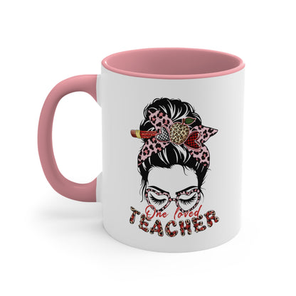 Teacher Valentine Coffee Mug, One Loved Teacher, Accent Coffee Mug, 11oz