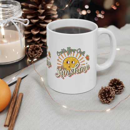 Cute Vintage Coffee Mug 11oz, Motivational Ceramic Cup, Create Your Own Sunshine