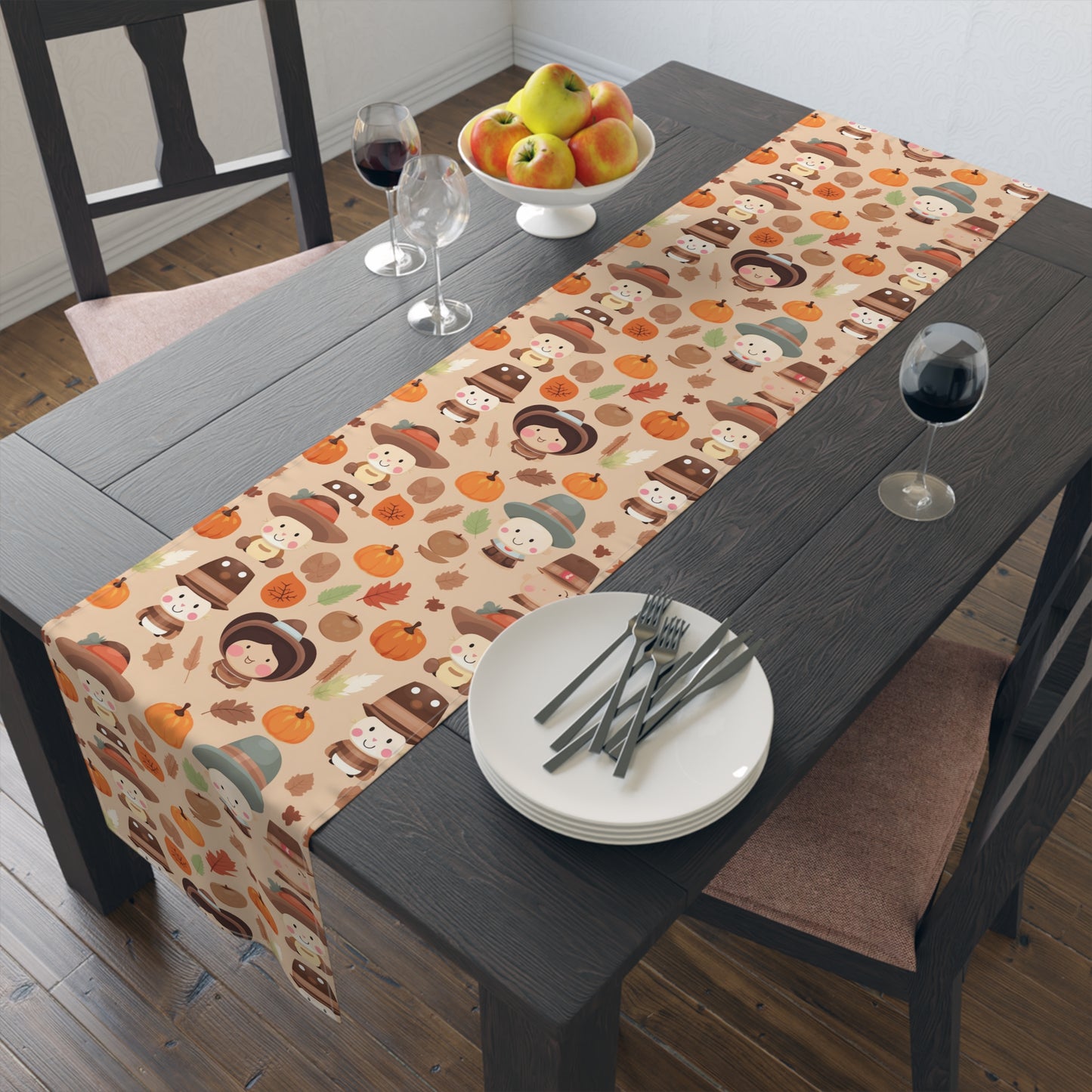 Kawaii Table Runner, Cute Thanksgiving Table Decoration, Holiday Table Cloth,