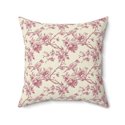 Pink Floral Toile Throw Pillow, Decorative Accent Pillow Floral Coquette Throw Pillow Cover