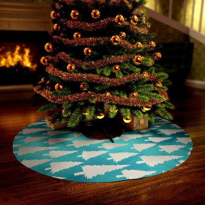 Blue Evergreen Christmas Tree Skirt, Evergreen Seasonal Decor Christmas, Round