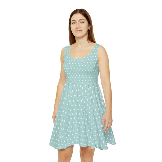 Green Pastel Polka Dot Skater Dress Cute Sundress, Summer Casual Dress, Swing Dress