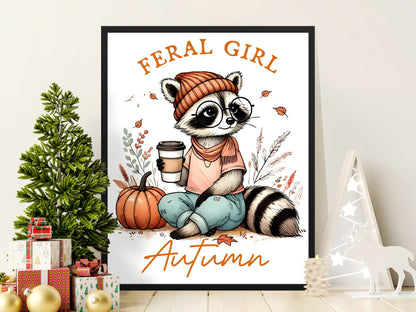 Feral Girl Autumn Raccoon Framed Wall Art Decor product type