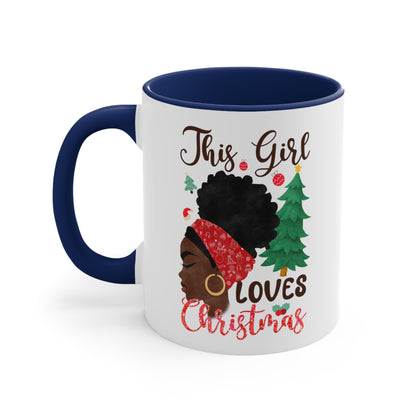 African American Girl Christmas Accent Coffee Mug, 11oz Ceramic Cute