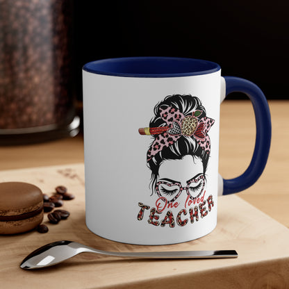 Teacher Valentine Coffee Mug, One Loved Teacher, Accent Coffee Mug, 11oz