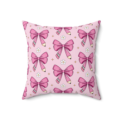 Pink Pencil Coquette Bow Pillow, Throw Pillow Cover Preppy Room Decor Pink Throw Pillow