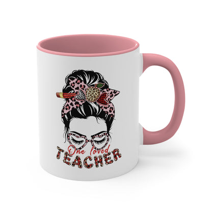 Teacher Valentine Coffee Mug, One Loved Teacher, Accent Coffee Mug, 11oz