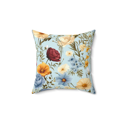 Floral Cottagecore Pillow and Pillow Cover, Polyester Square Pillow