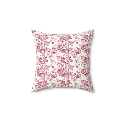 Pink Toile Pillow, Square Throw Cushion, Home Decor Accent, Decorative Pillow Cover
