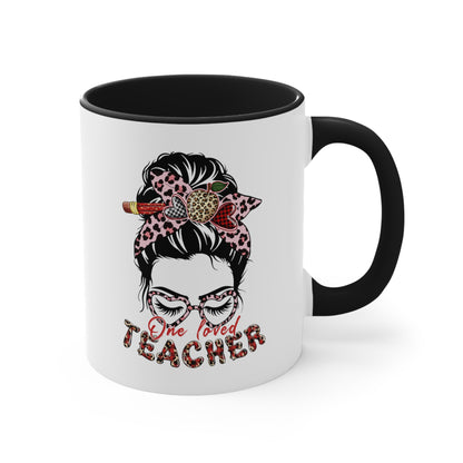 Teacher Valentine Coffee Mug, One Loved Teacher, Accent Coffee Mug, 11oz