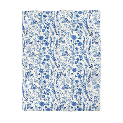 Floral Toile Microfiber Duvet Cover, Vintage Blue French Country Bedding