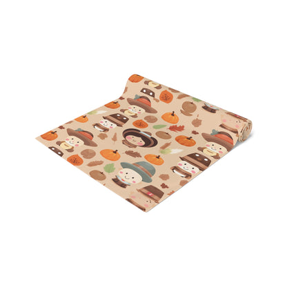 Kawaii Table Runner, Cute Thanksgiving Table Decoration, Holiday Table Cloth,