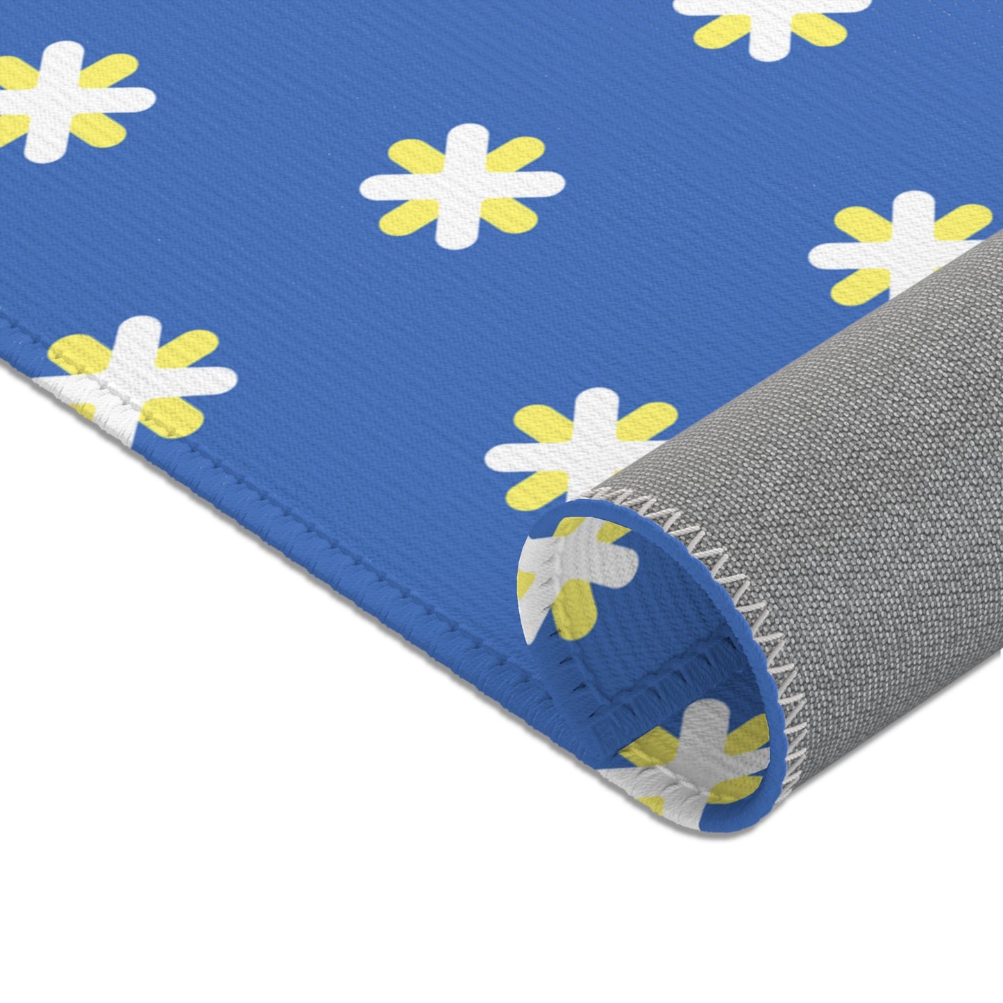 Blue Daisy Area Rug, Room Decor, Floral Minimalist Rug, Cute Unique Accent Rug
