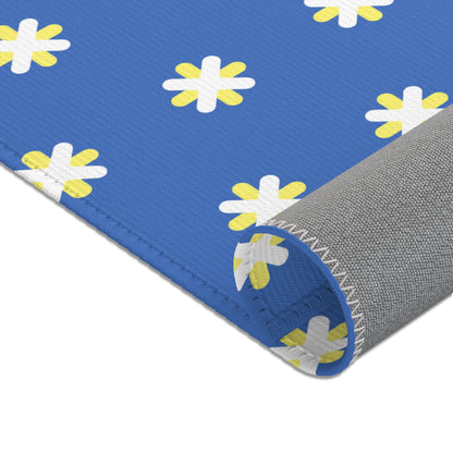 Blue Daisy Area Rug, Room Decor, Floral Minimalist Rug, Cute Unique Accent Rug