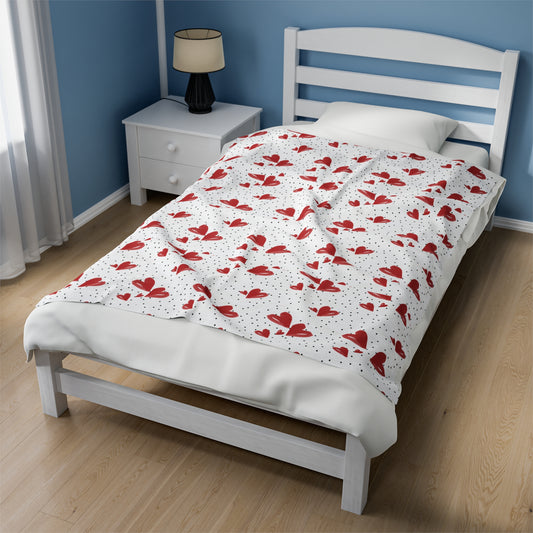 Valentine Hearts Velveteen Plush Blanket