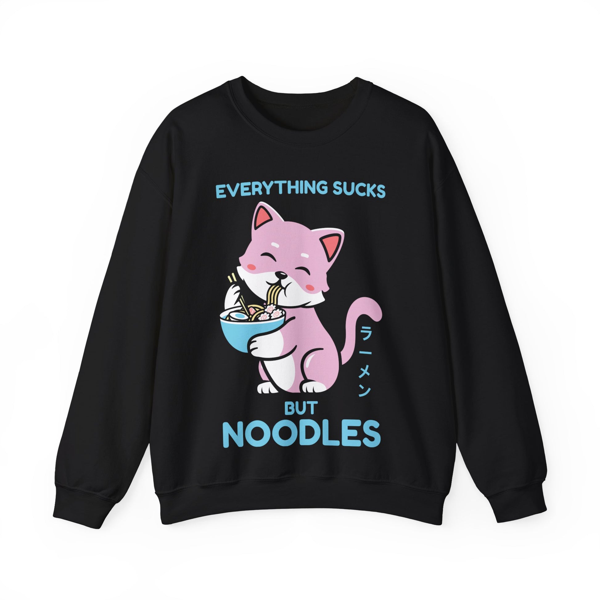Cat Eating Noodles Pastel Cat Crewneck Sweatshirt, Funny Cat Sweatshirt