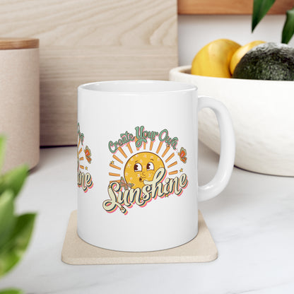 Cute Vintage Coffee Mug 11oz, Motivational Ceramic Cup, Create Your Own Sunshine