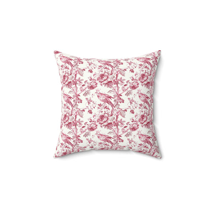Pink Toile Pillow, Square Throw Cushion, Home Decor Accent, Decorative Pillow Cover