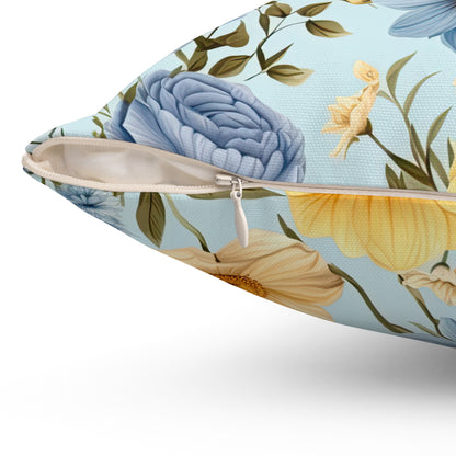 Floral Cottagecore Pillow and Pillow Cover, Polyester Square Pillow