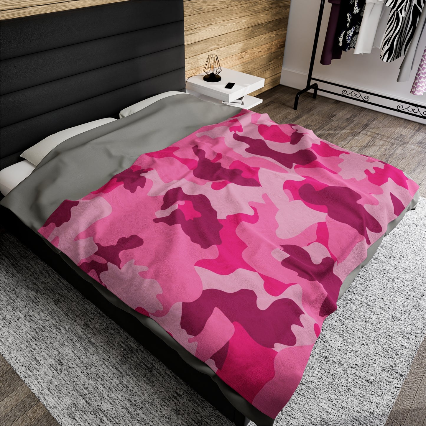 Pink Camouflage Velveteen Plush Blanket, Cozy Warm Throw Blanket