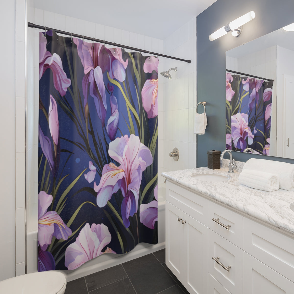 Purple and Pink Floral Shower Curtain for Bathroom Decor