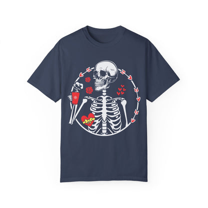 funny  coffee valentine skeleton graphic tee, valentines day shirt for coffee lovers