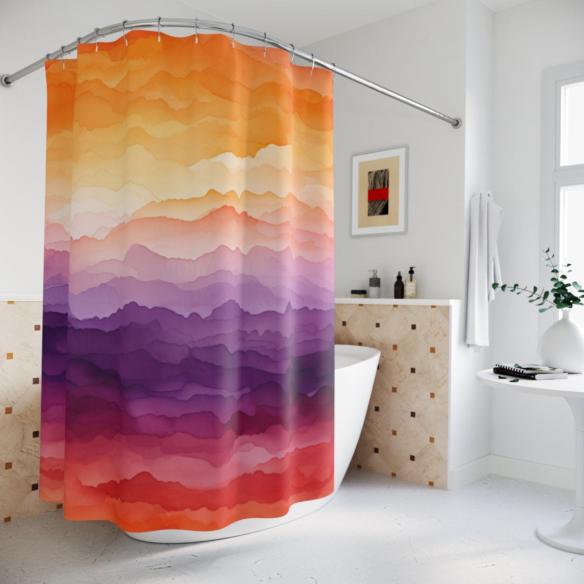 Vibrant Sunset Gradient Shower Curtain Bathroom Decor