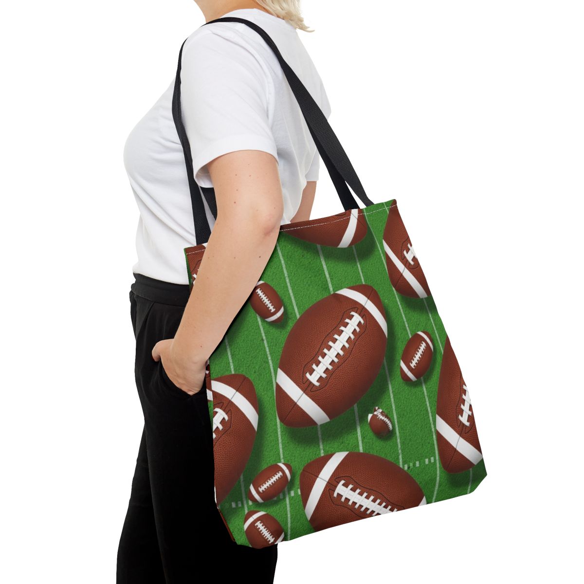 Football Themed Tote Bag With Vibrant Field Design